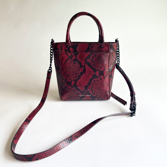Rebecca Minkoff Burgundy Black Snake Print Leather Small Shoulder Crossbody Bag - Picture 4 of 14